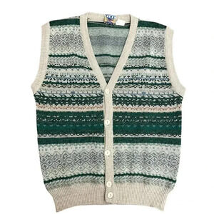 Fine Line Vintage Wool Blend  Green Sleeveless Vest Size Small